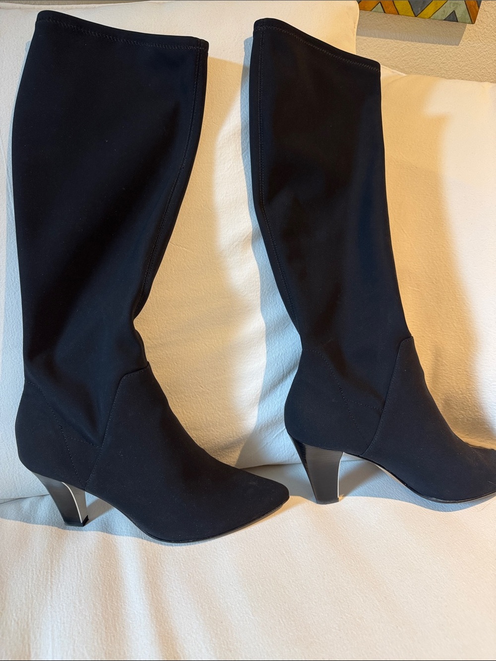 Donald J Pliner 8-1/2 M Black Knee-High Stretch Boot with Heel w/ Silver heel